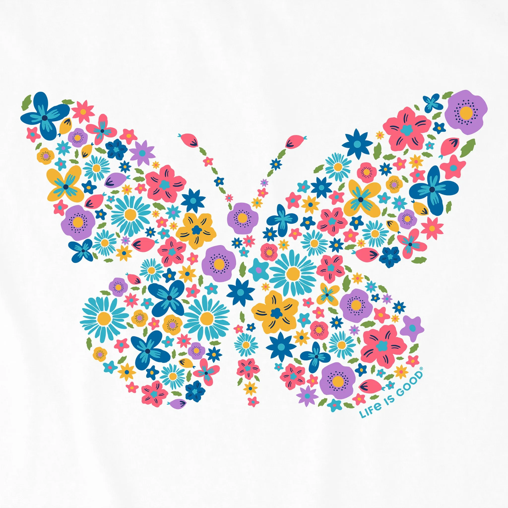 Women's Floral Butterfly Short Sleeve Vee Life is Good