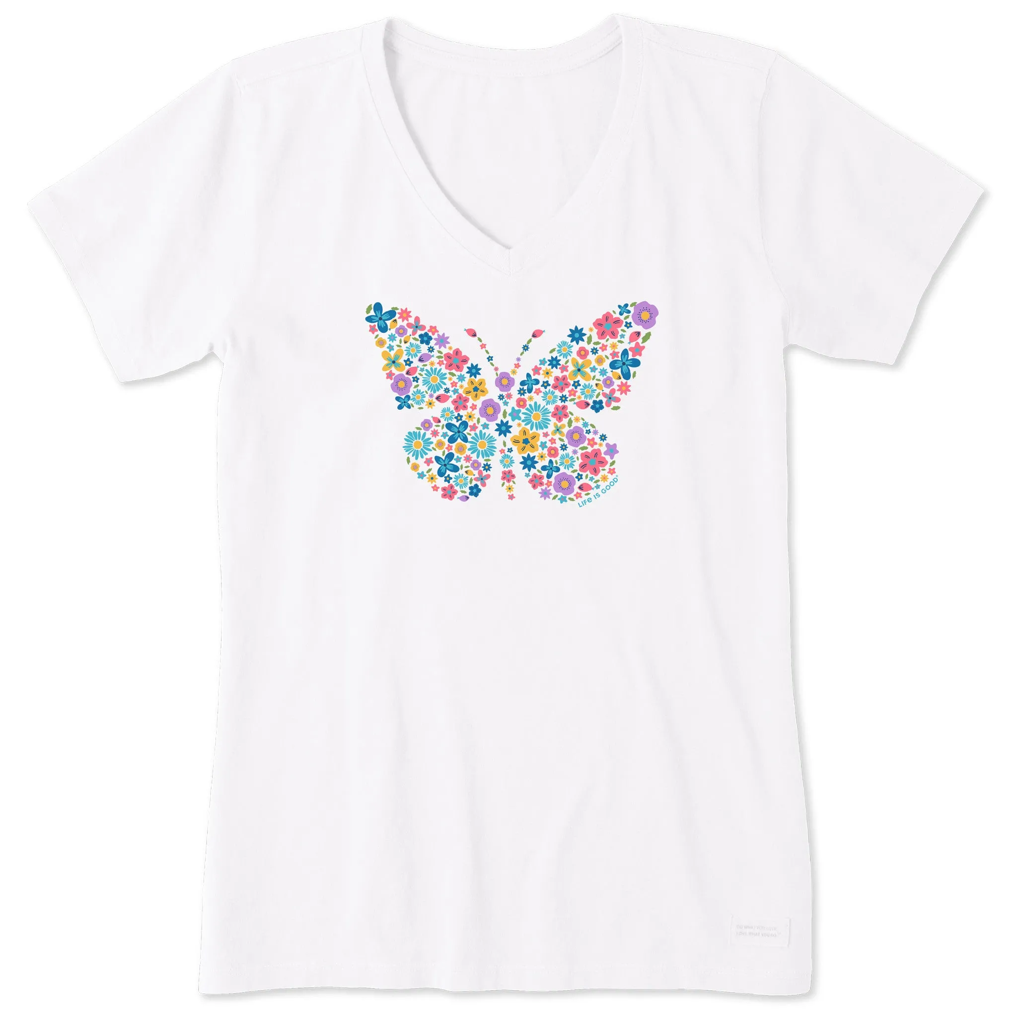 Women's Floral Butterfly Short Sleeve Vee Life is Good