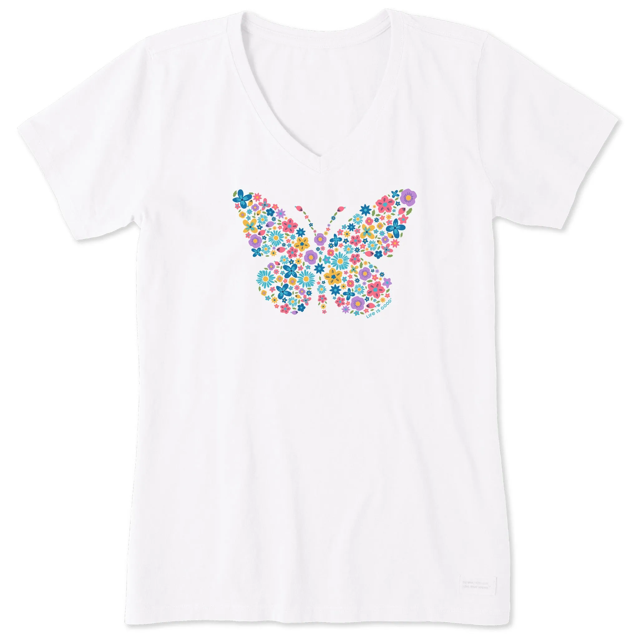 Women's Floral Butterfly Short Sleeve Vee Life is Good