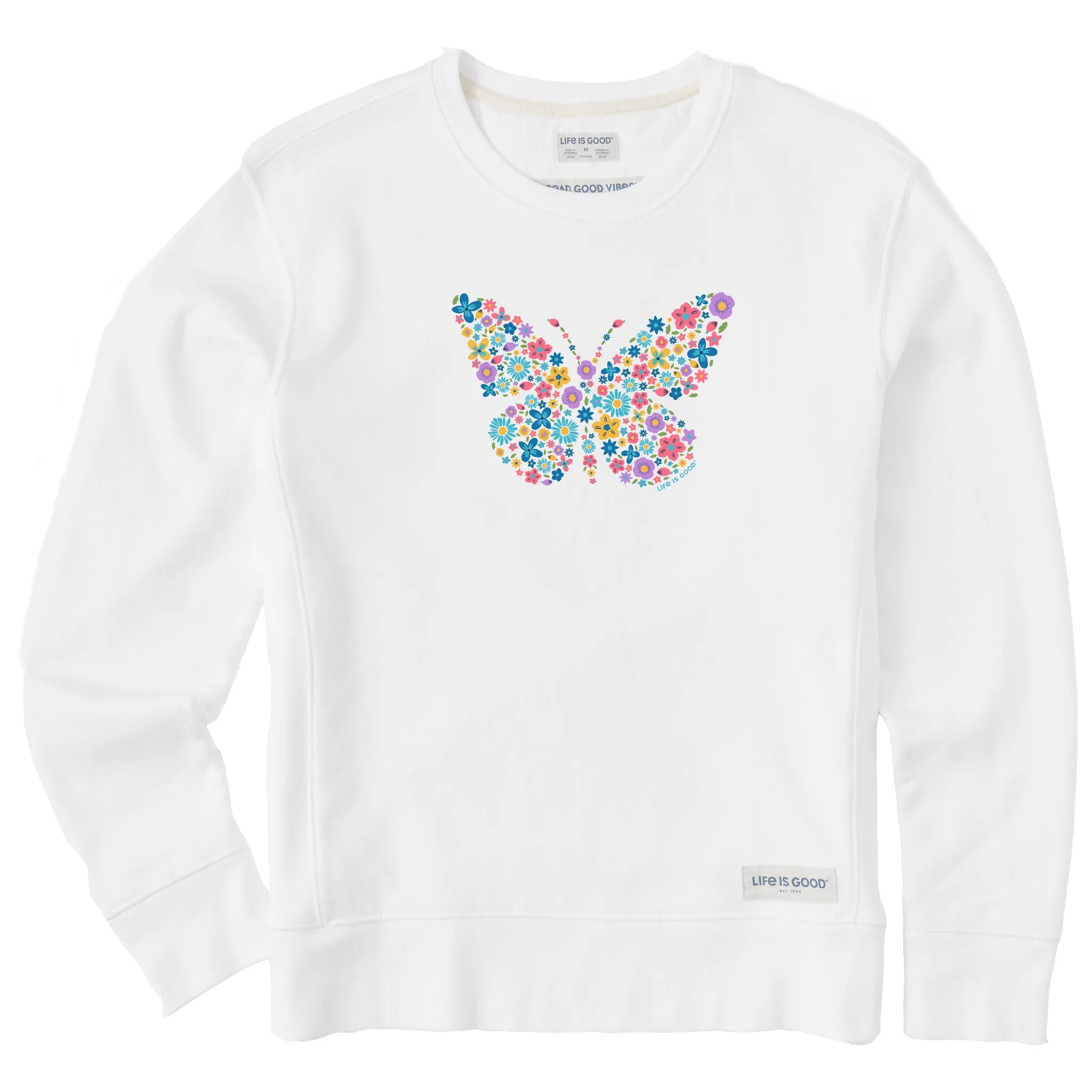 Women's Floral Butterfly Simply True Fleece Crew Life is Good