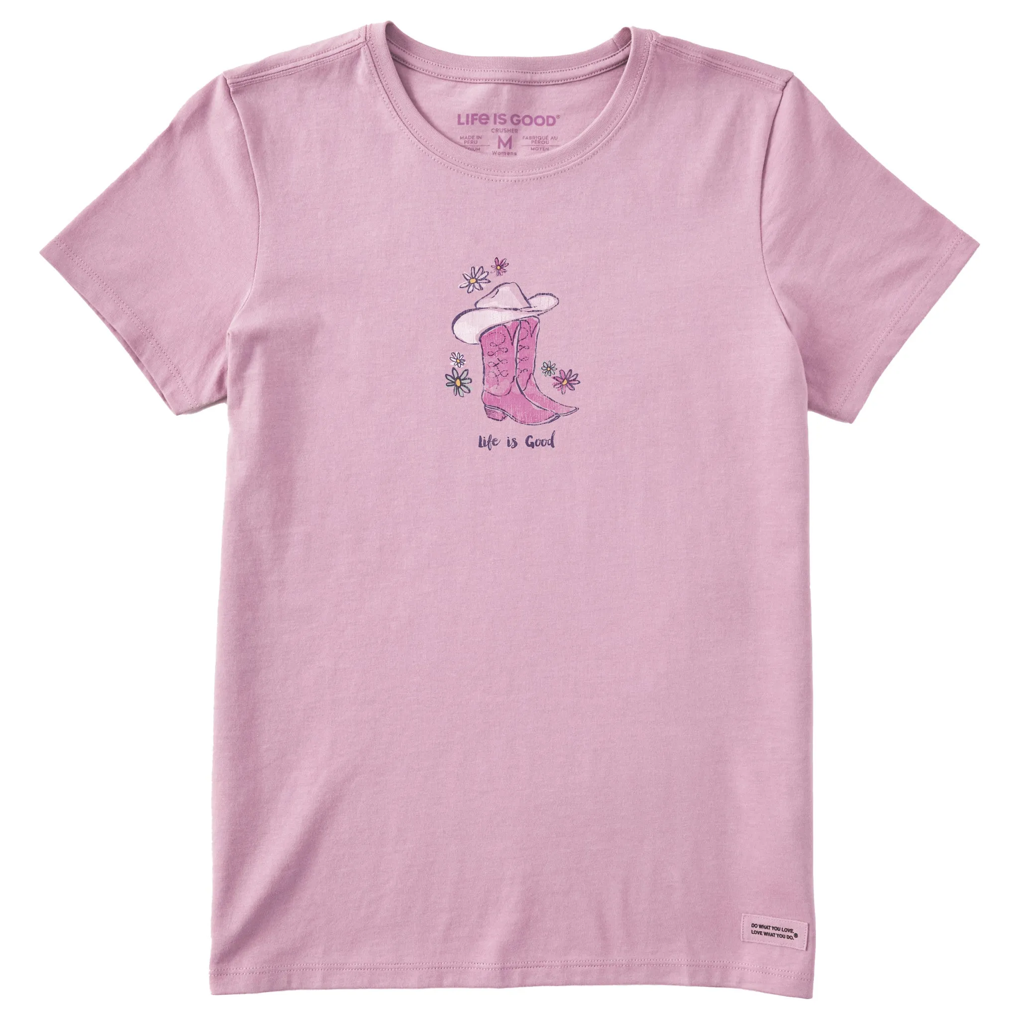 Women's Floral Cowboy Boots Short Sleeve Crusher Tee Life is Good