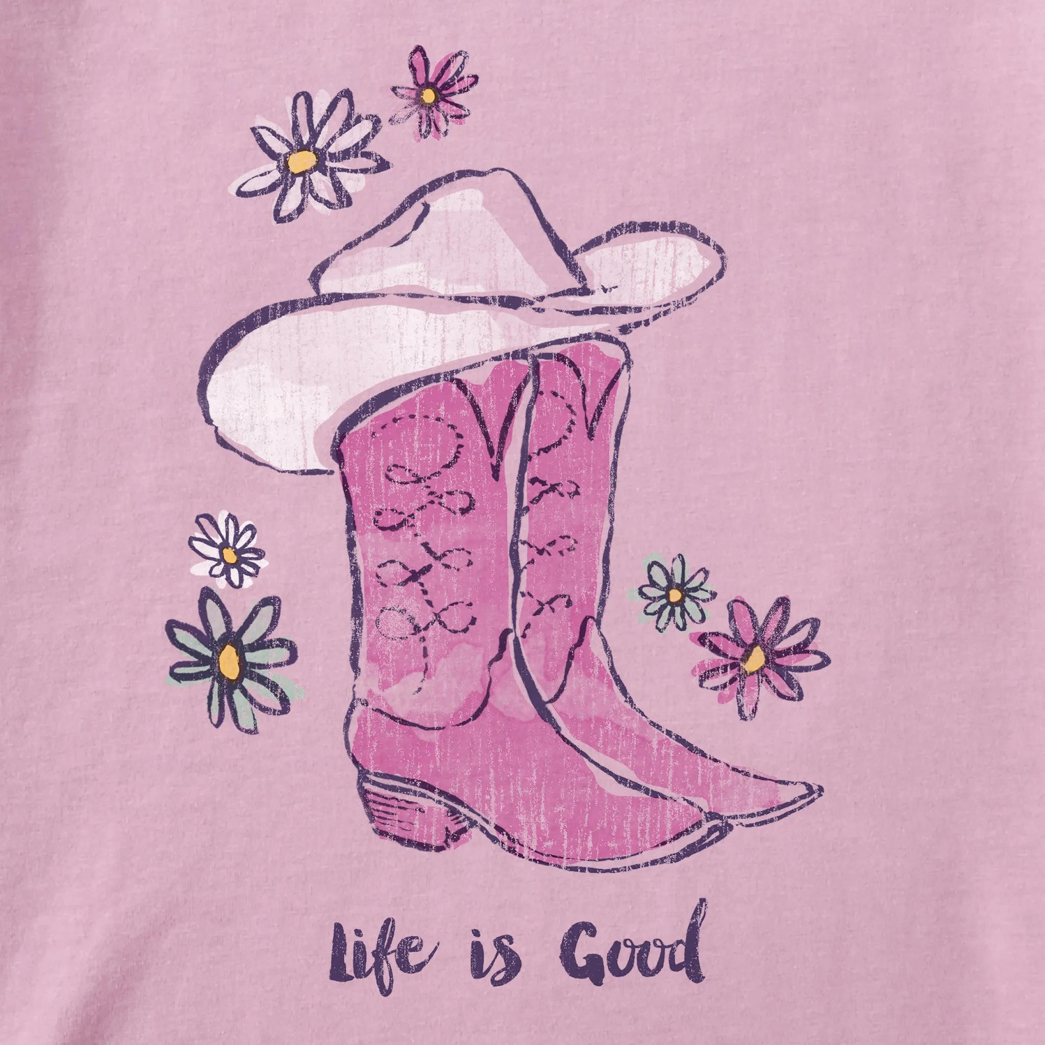 Women's Floral Cowboy Boots Short Sleeve Crusher Tee Life is Good