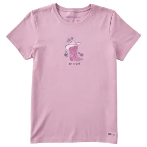 Women's Floral Cowboy Boots Short Sleeve Crusher Tee Life is Good