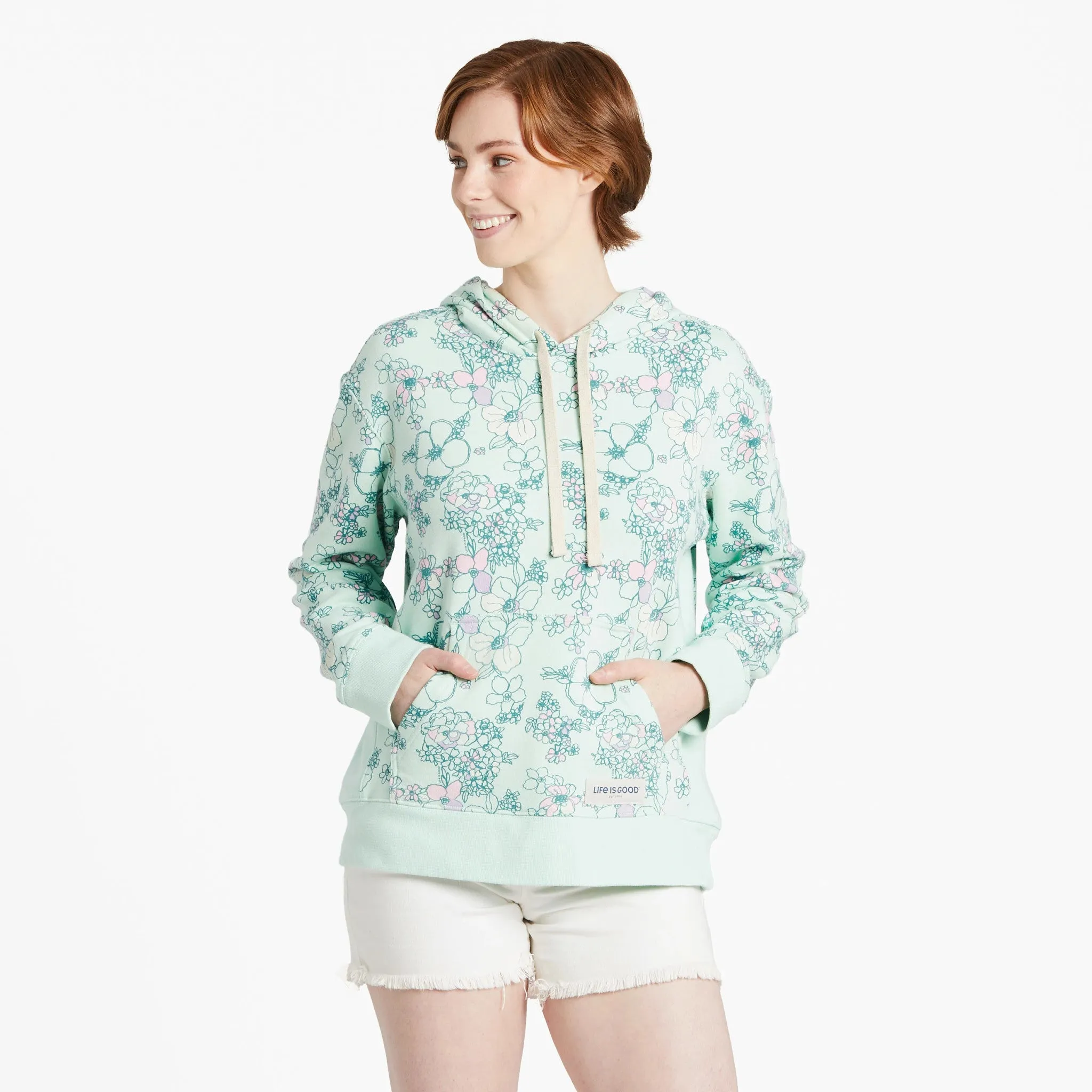 Women's Floral Garden Pattern Simply True Fleece Hoodie Life is Good