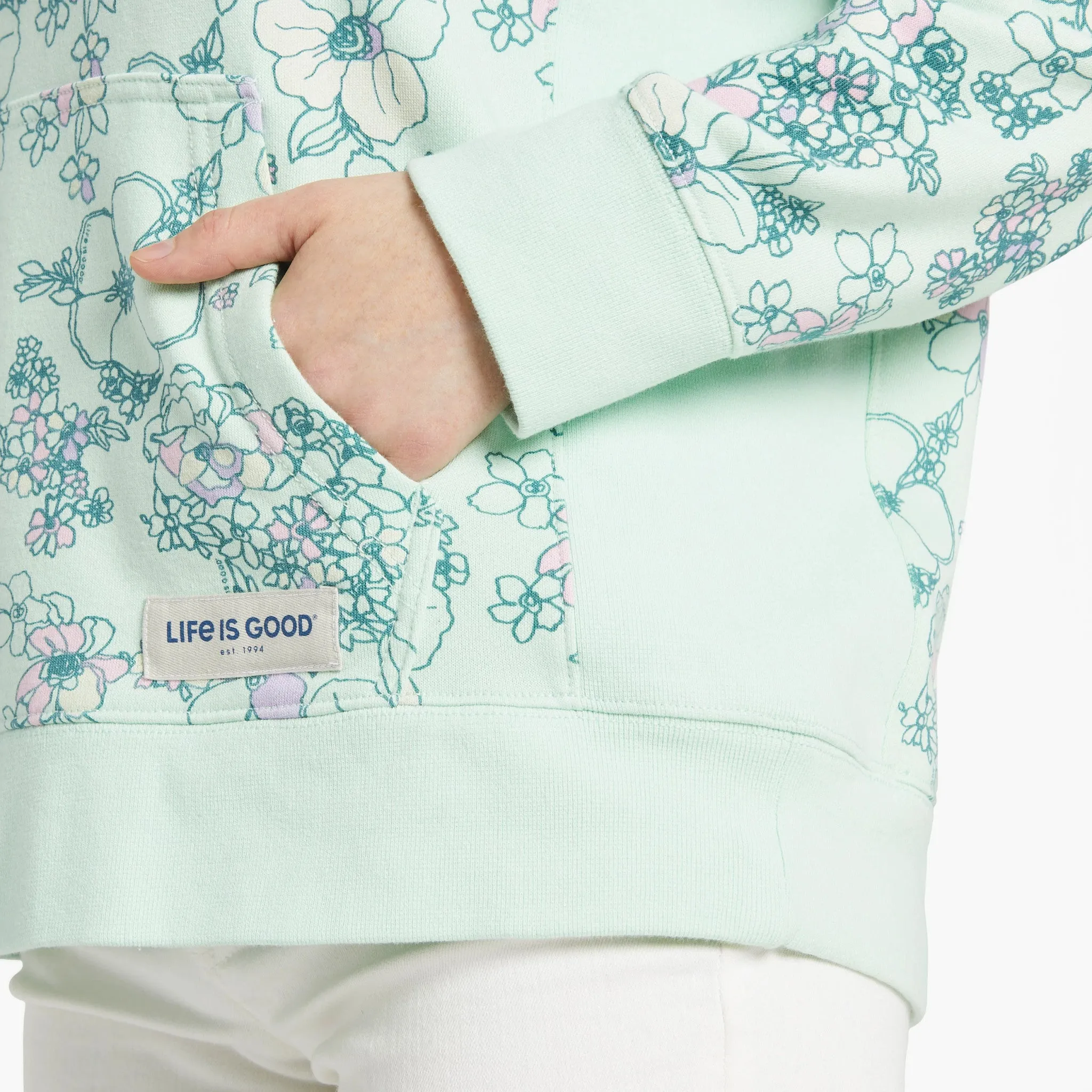 Women's Floral Garden Pattern Simply True Fleece Hoodie Life is Good
