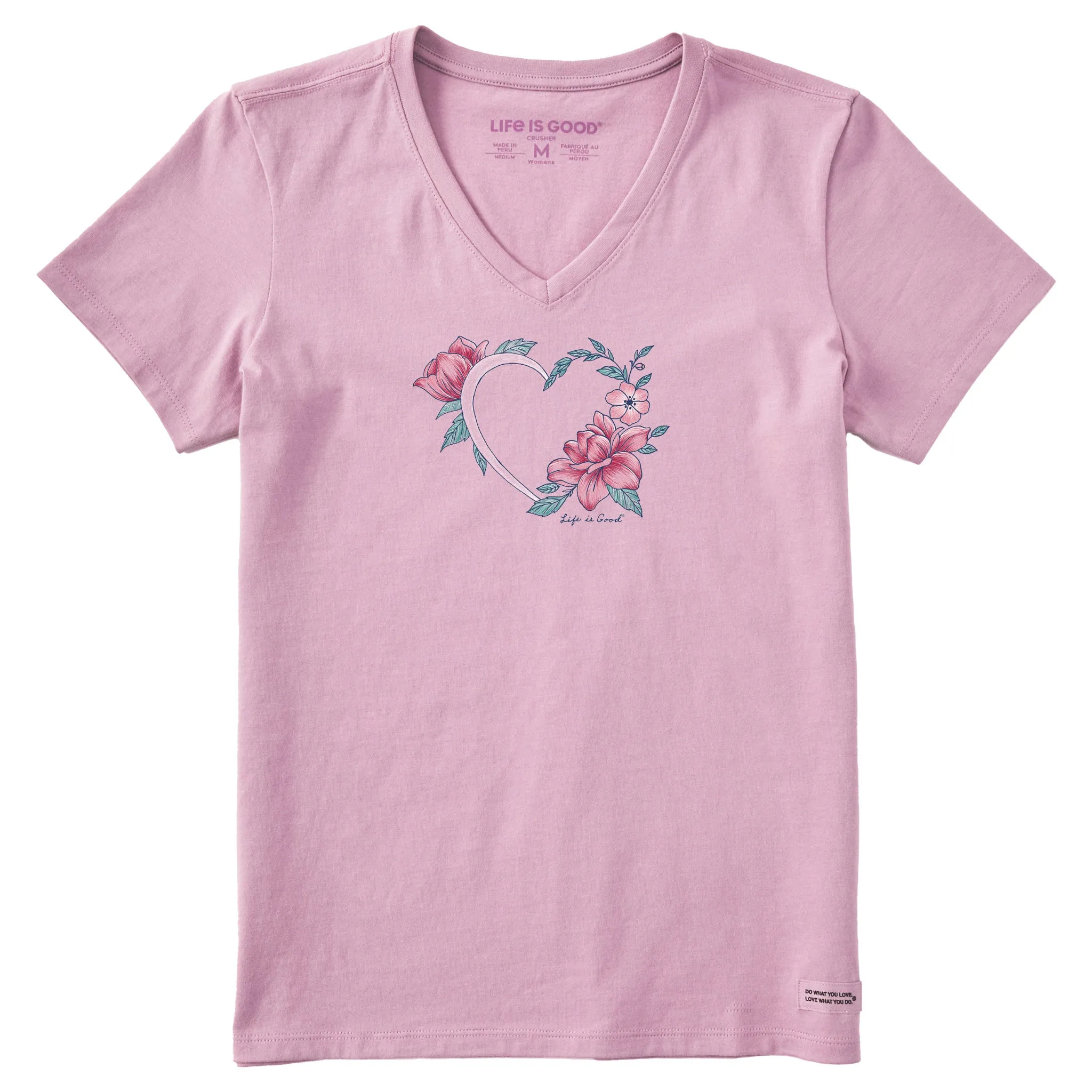 Women's Floral Heart Short Sleeve Vee Life is Good