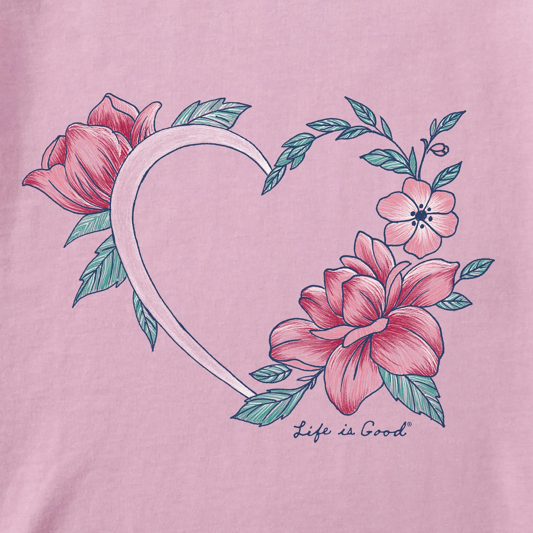 Women's Floral Heart Short Sleeve Vee Life is Good