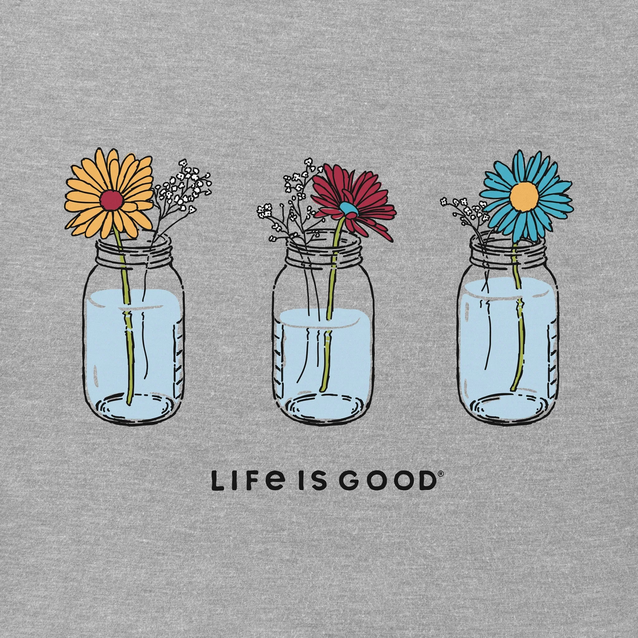 Women's Floral Jars Short Sleeve Crusher Vee Life is Good