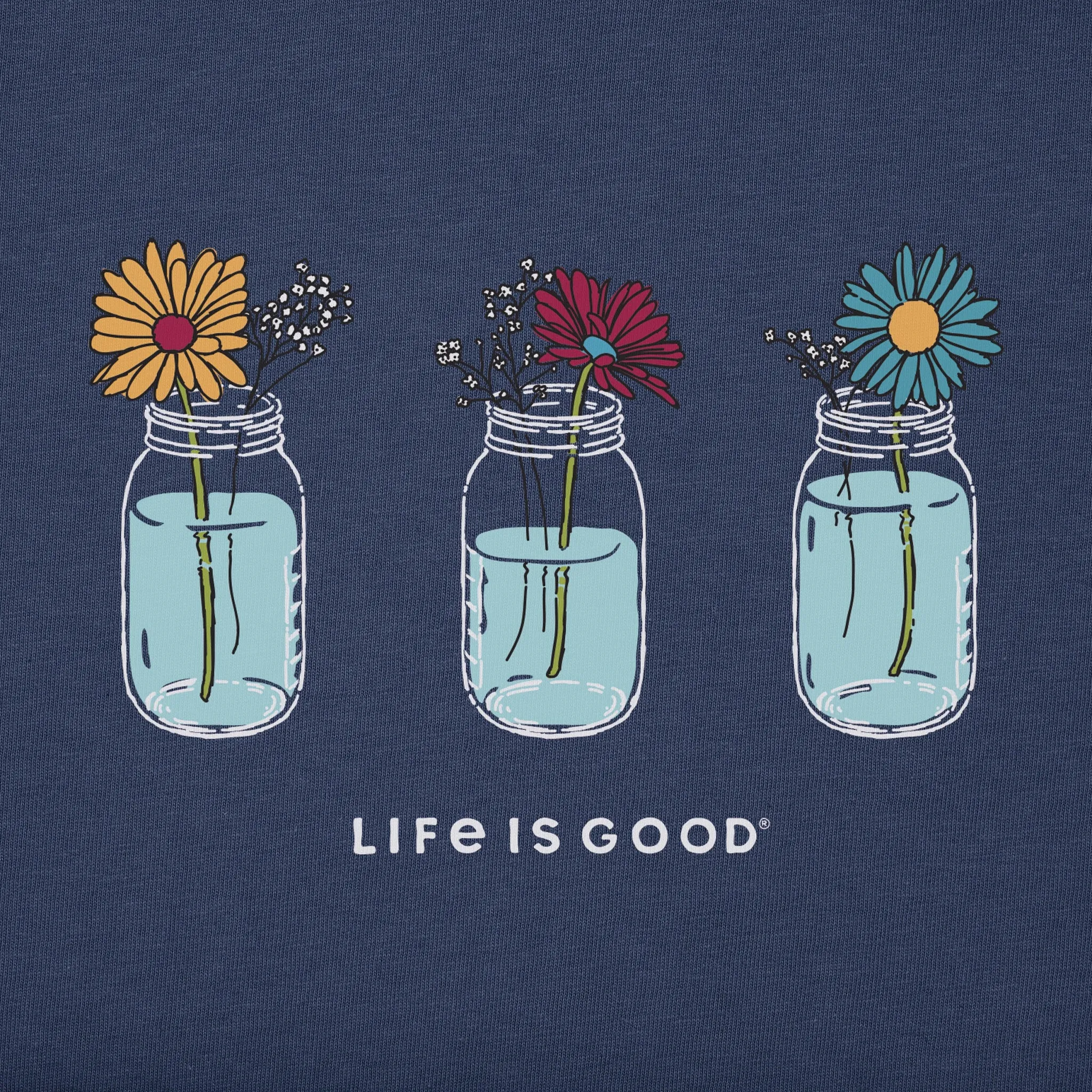 Women's Floral Jars Short Sleeve Crusher Vee Life is Good
