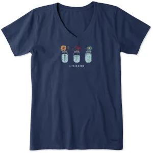 Women's Floral Jars Short Sleeve Crusher Vee Life is Good
