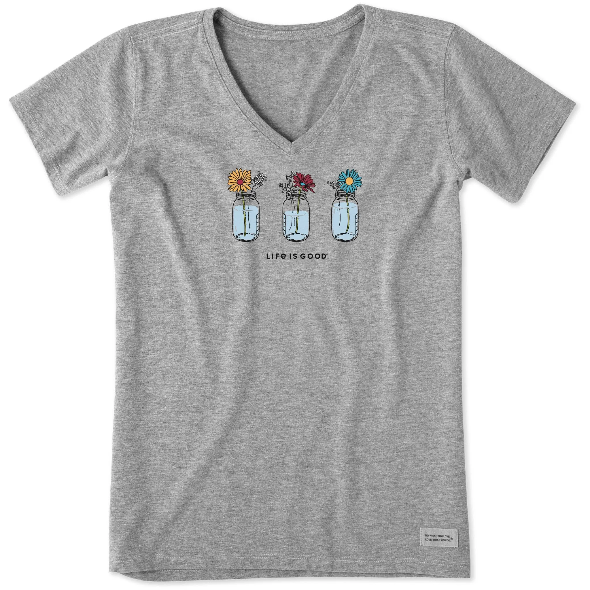 Women's Floral Jars Short Sleeve Crusher Vee Life is Good