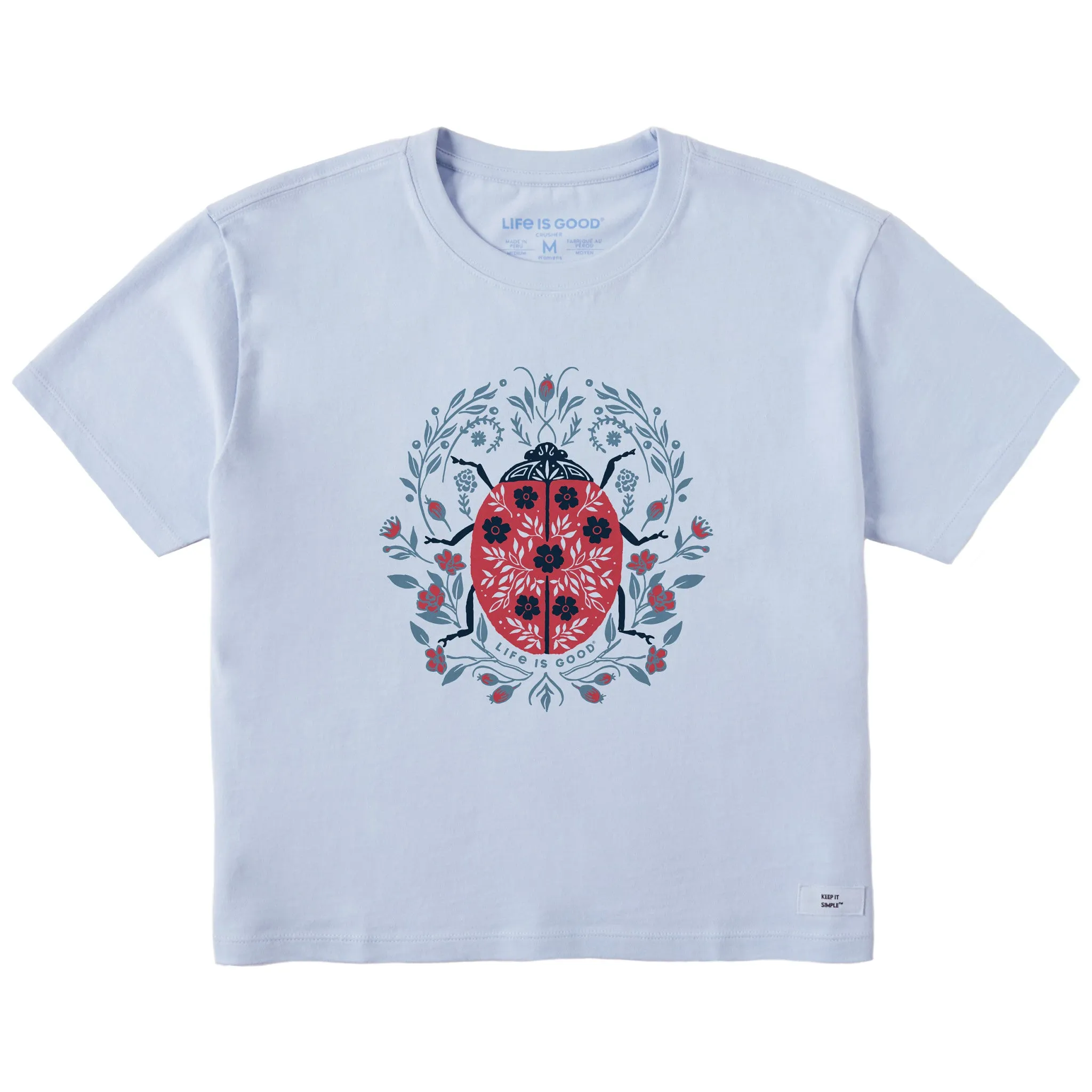 Women's Floral Ladybug Short Sleeve Crusher Boxy Tee Life is Good