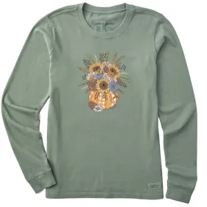 Women's Floral Pattern Pumpkin Long Sleeve Crusher Tee Life is Good