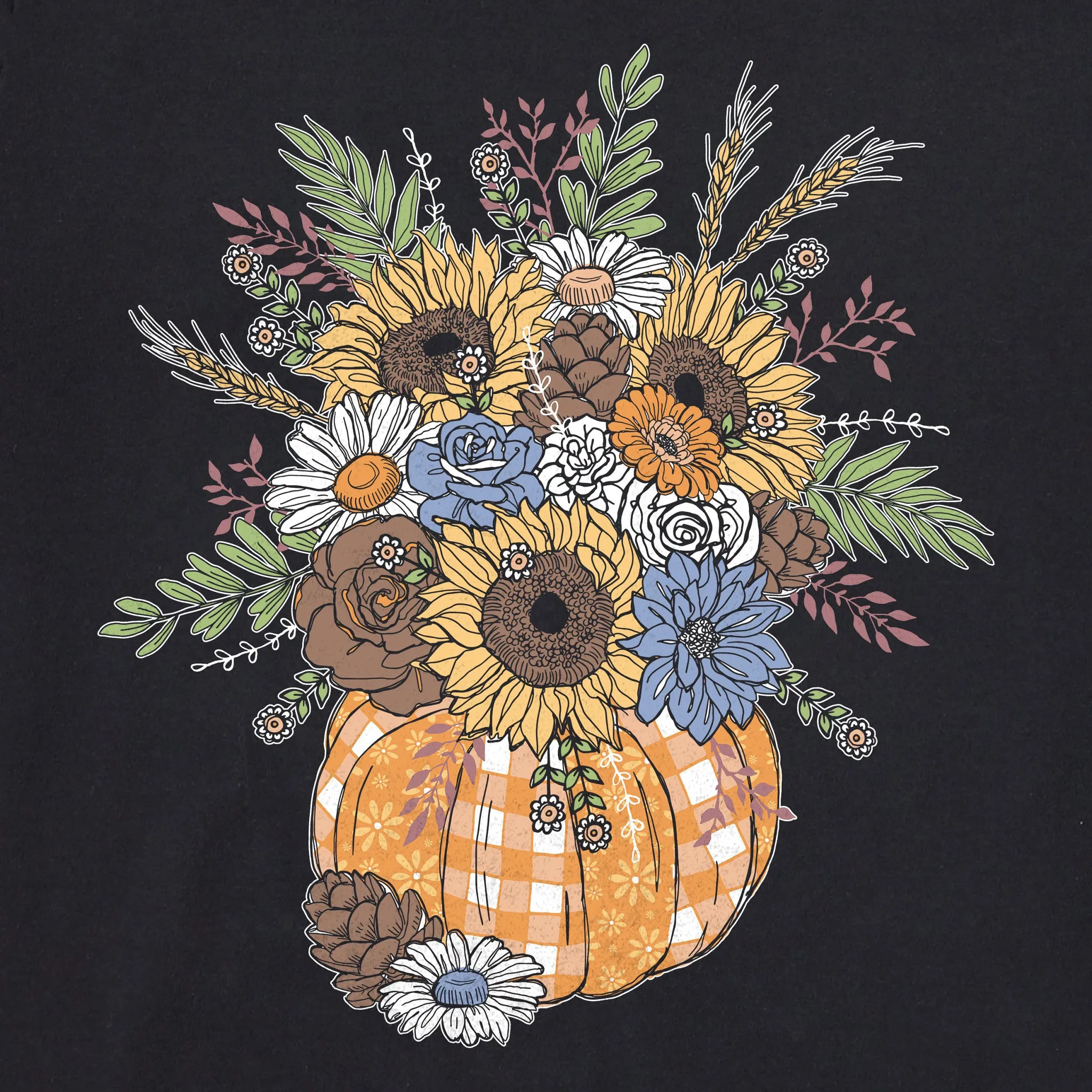 Women's Floral Pattern Pumpkin Simply True Fleece Crew Life is Good