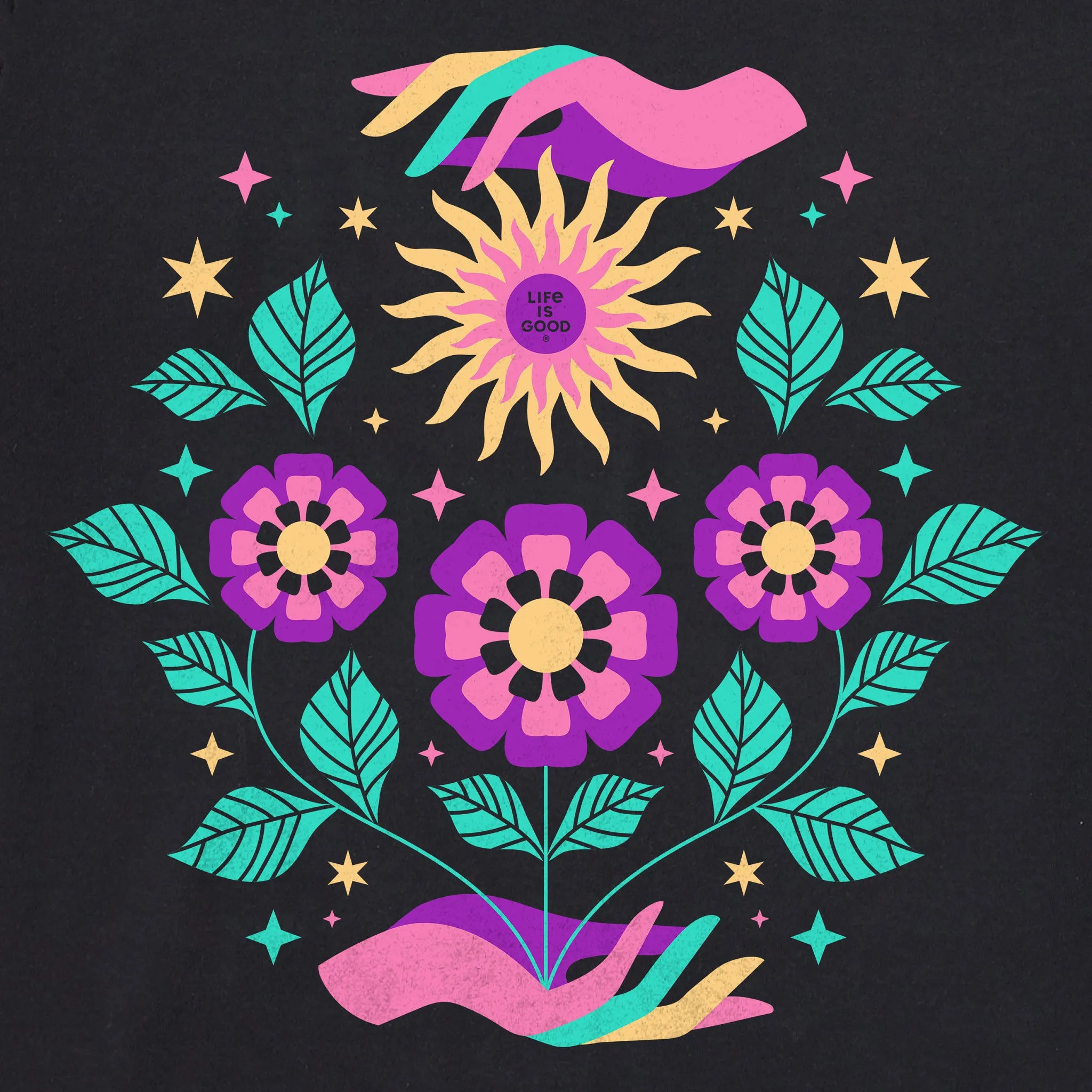 Women's Floral Sun Bloom Short Sleeve Crusher Boxy Tee Life is Good