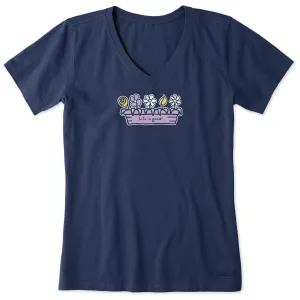 Women's Flower Box Short Sleeve Crusher Vee Life is Good