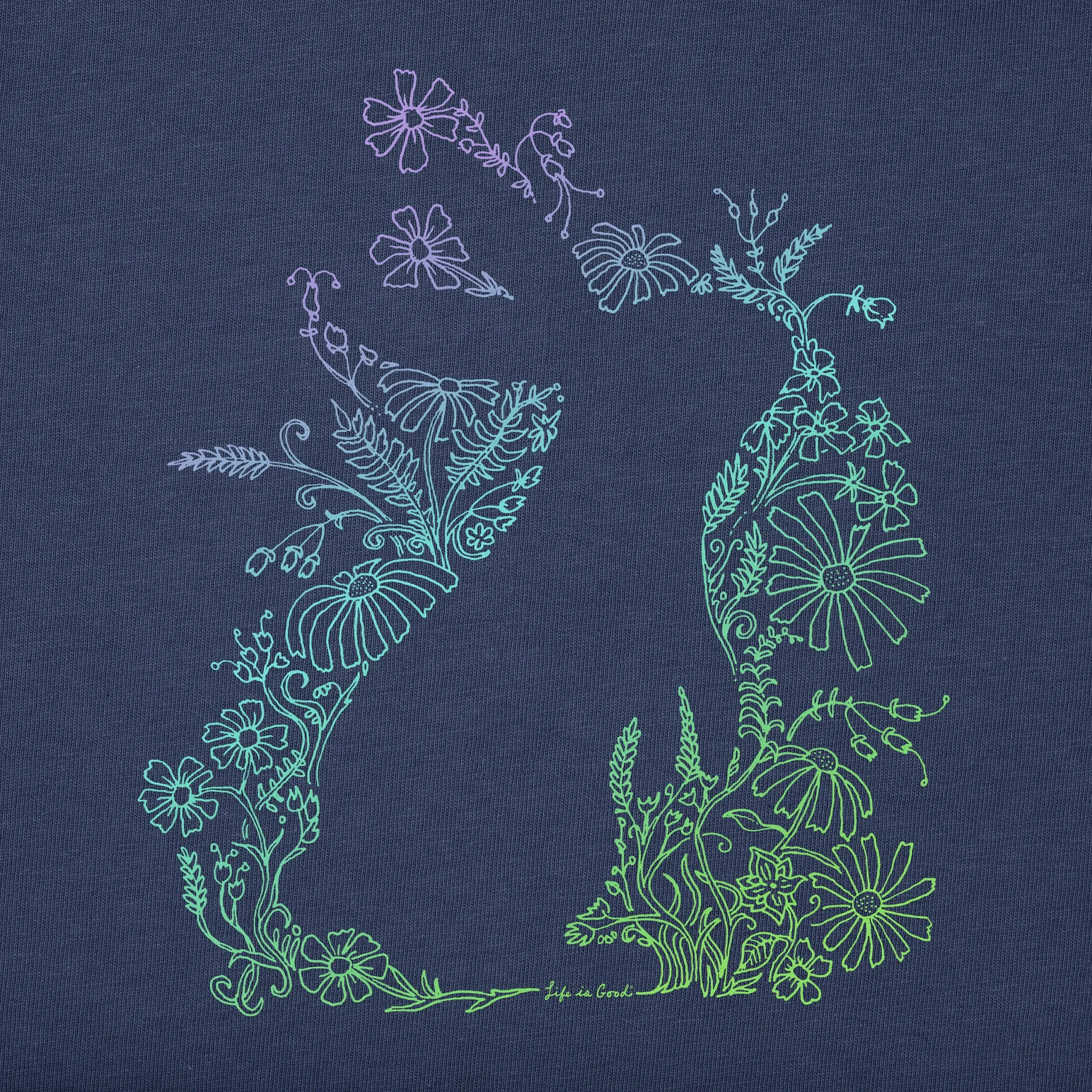 Women's Flower Bunny Silhouette Short Sleeve Crusher Tee Life is Good