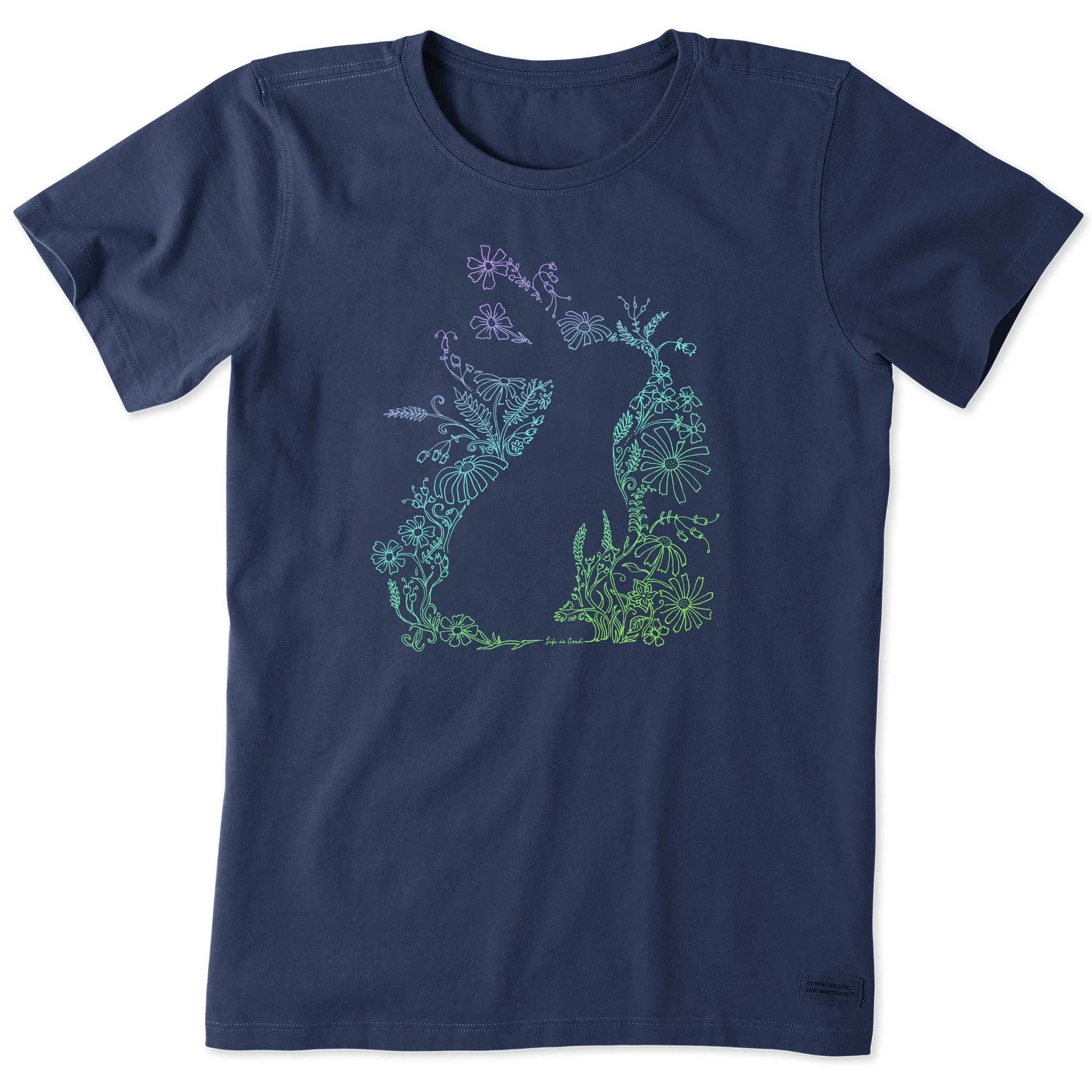 Women's Flower Bunny Silhouette Short Sleeve Crusher Tee Life is Good