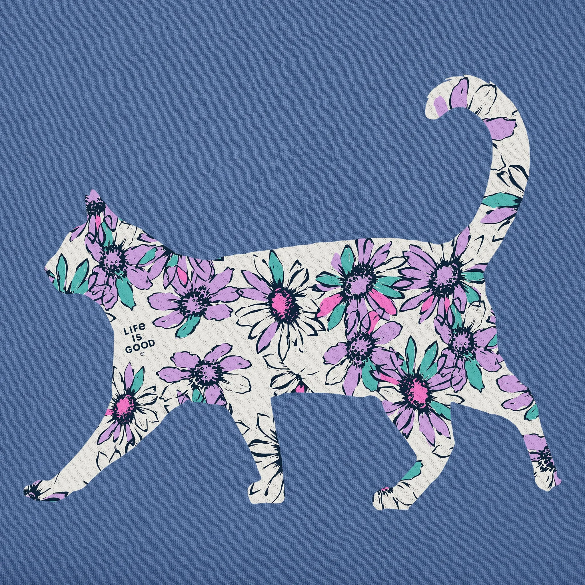 Women's Flower Cat Short Sleeve Crusher Tee Life is Good