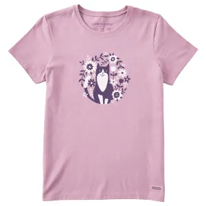 Women's Flower Circle Cat Short Sleeve Tee Life is Good