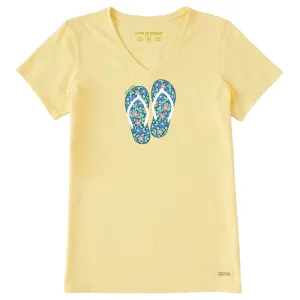 Women's Flower Flips Short Sleeve Crusher Vee Life is Good