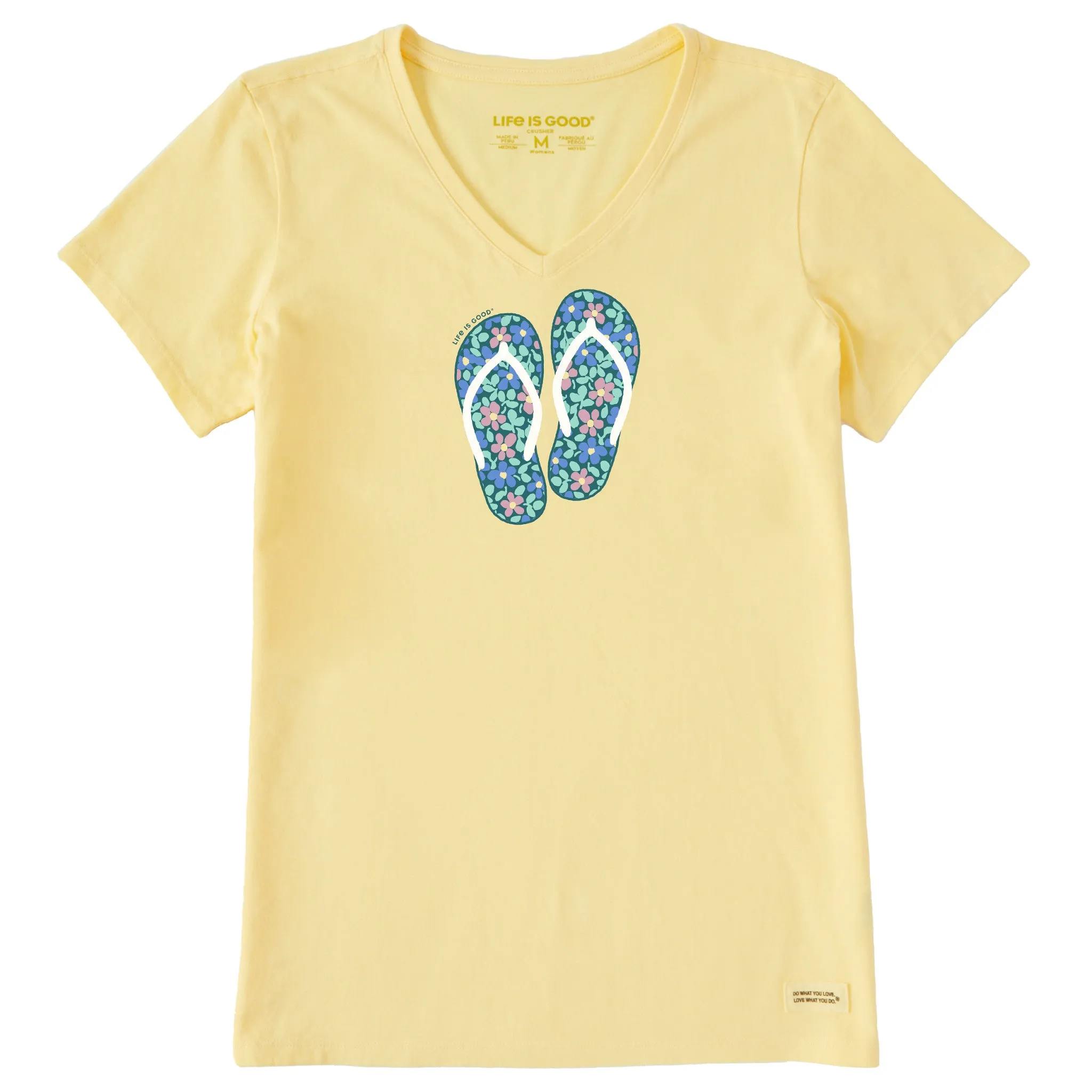 Women's Flower Flips Short Sleeve Crusher Vee Life is Good