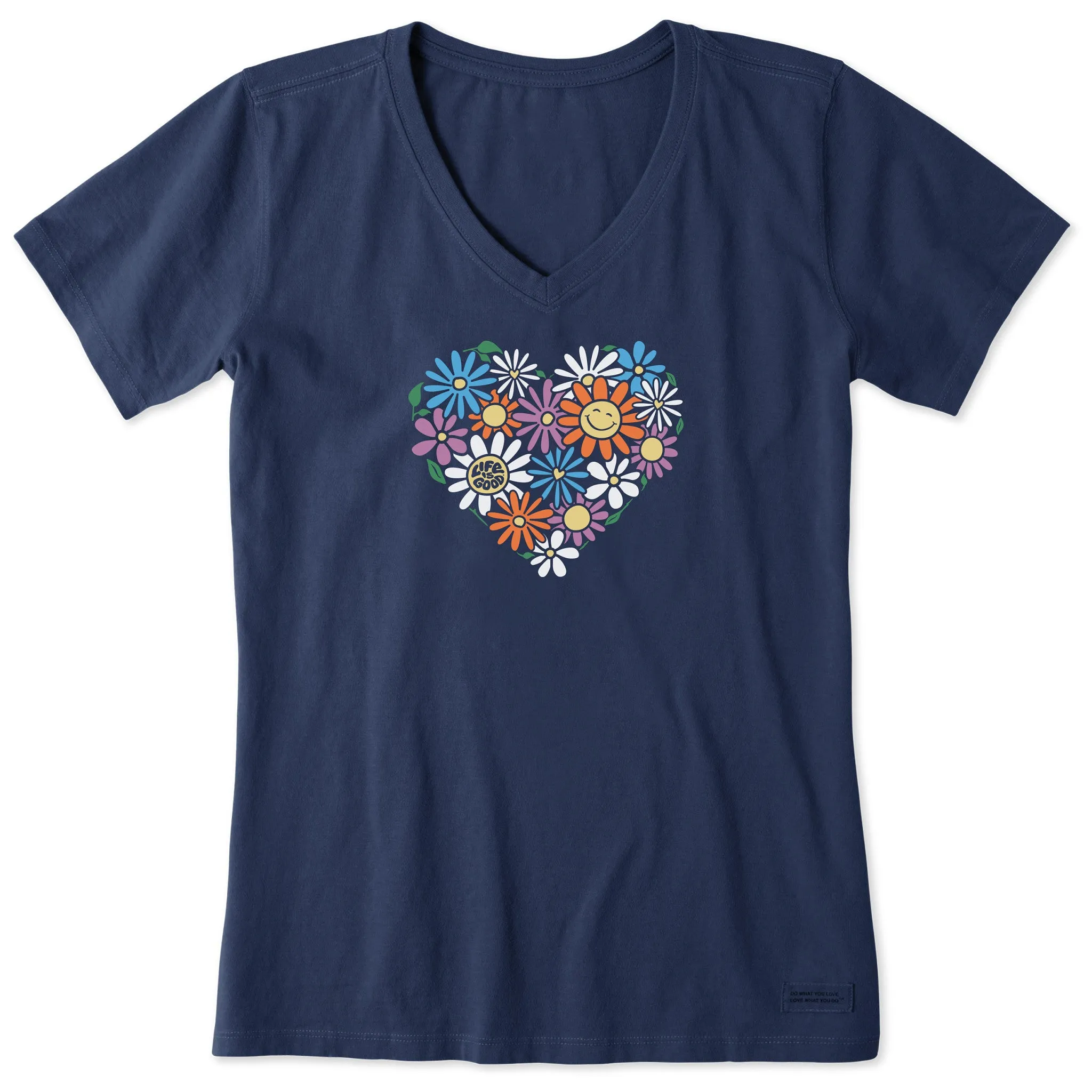 Women's Flower Heart Short Sleeve Vee Life is Good