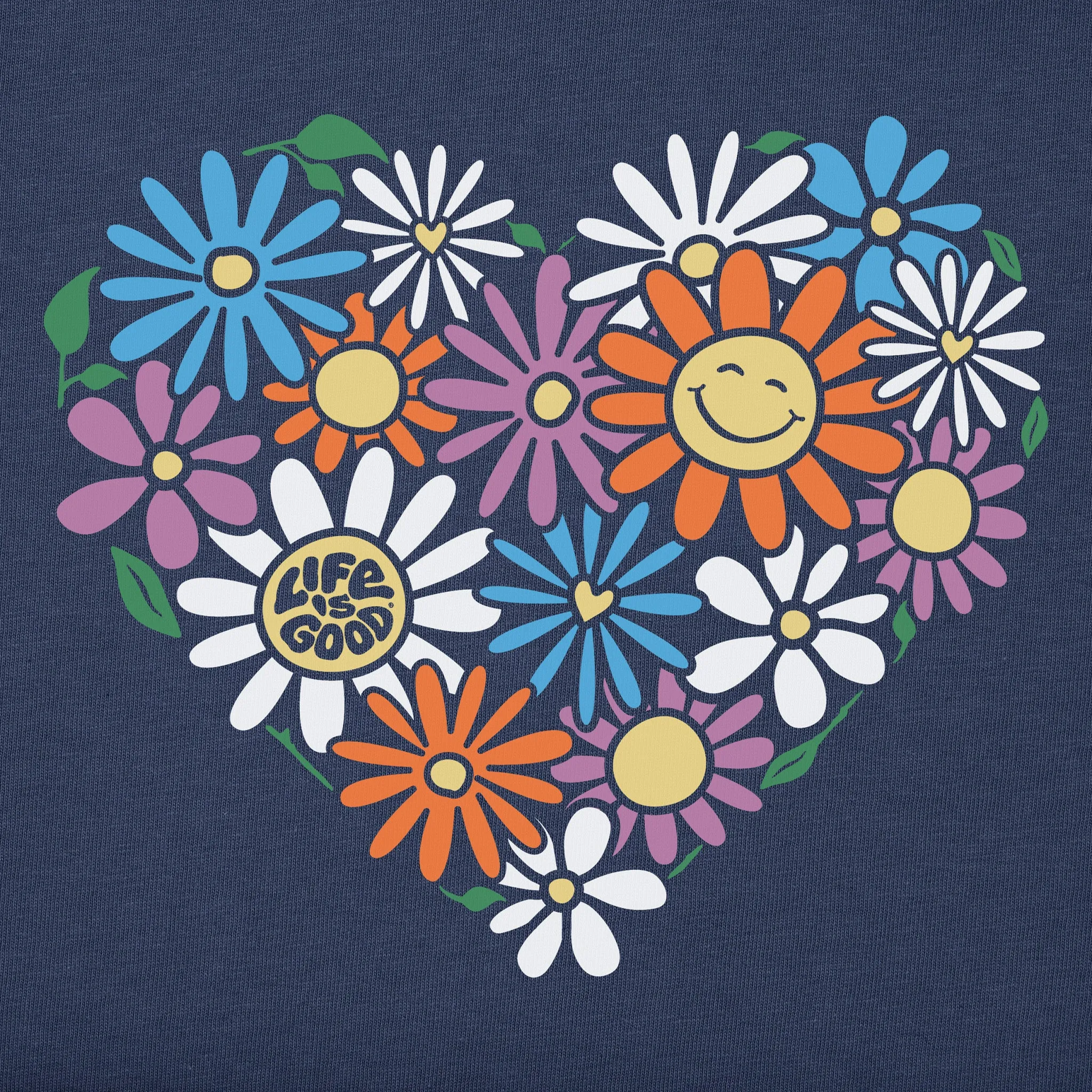 Women's Flower Heart Short Sleeve Vee Life is Good