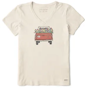 Women's Flower Love Truck Short Sleeve Crusher Vee Life is Good