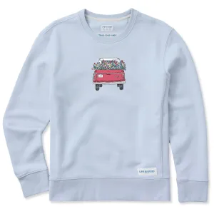 Women's Flower Love Truck Simply True Fleece Crew Life is Good