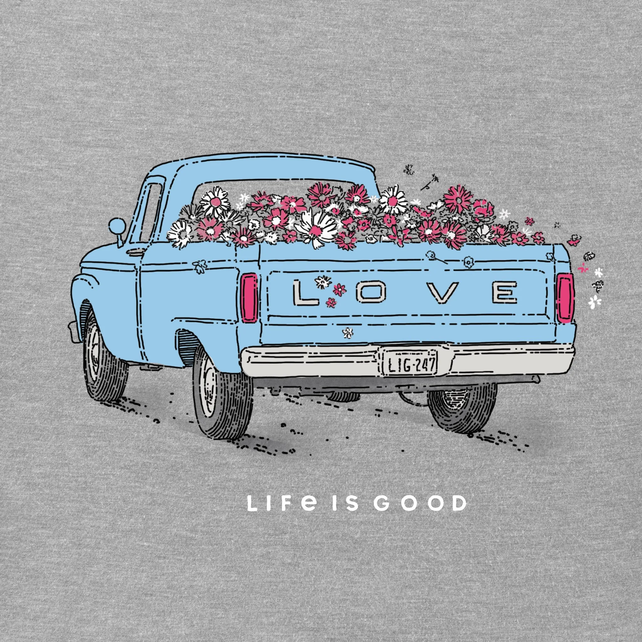 Women's Flower Pickup Truck Short Sleeve Crusher Tee Life is Good