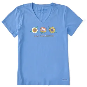 Women's Flower Trio Short Sleeve Vee Life is Good