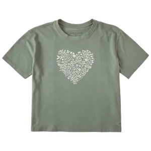 Women's Flowers Heart Short Sleeve Crusher Boxy Tee Life is Good