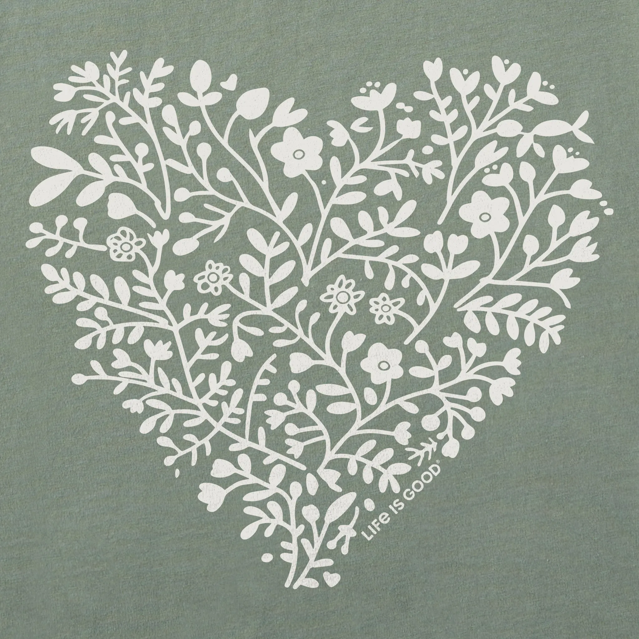 Women's Flowers Heart Short Sleeve Crusher Boxy Tee Life is Good