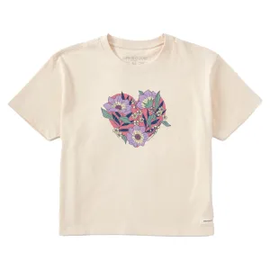 Women's Flowers in Heart Short Sleeve Crusher Boxy Tee Life is Good