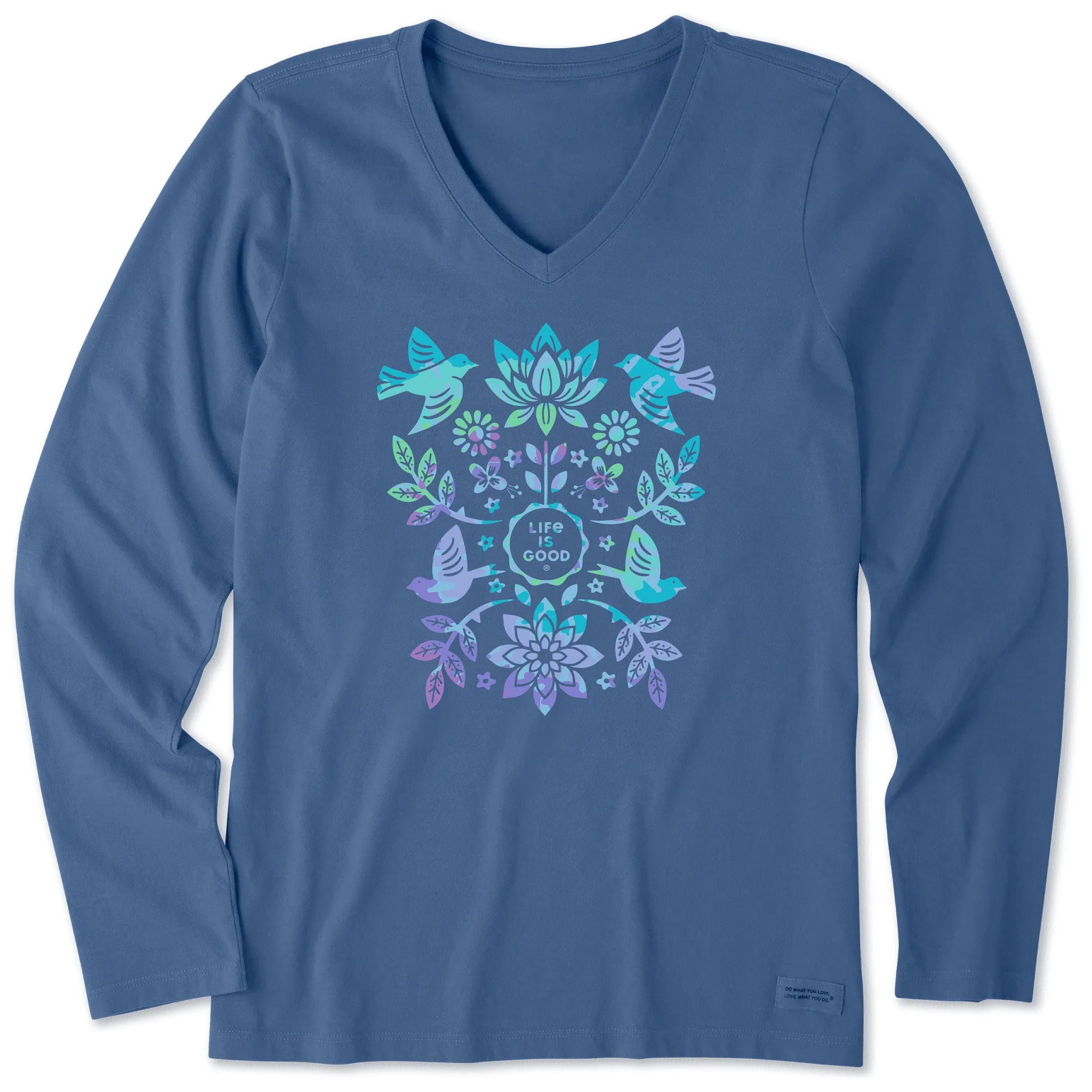 Women's Folk Art Garden Tie Dye Long Sleeve Crusher Vee Life is Good