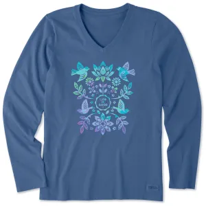 Women's Folk Art Garden Tie Dye Long Sleeve Crusher Vee Life is Good