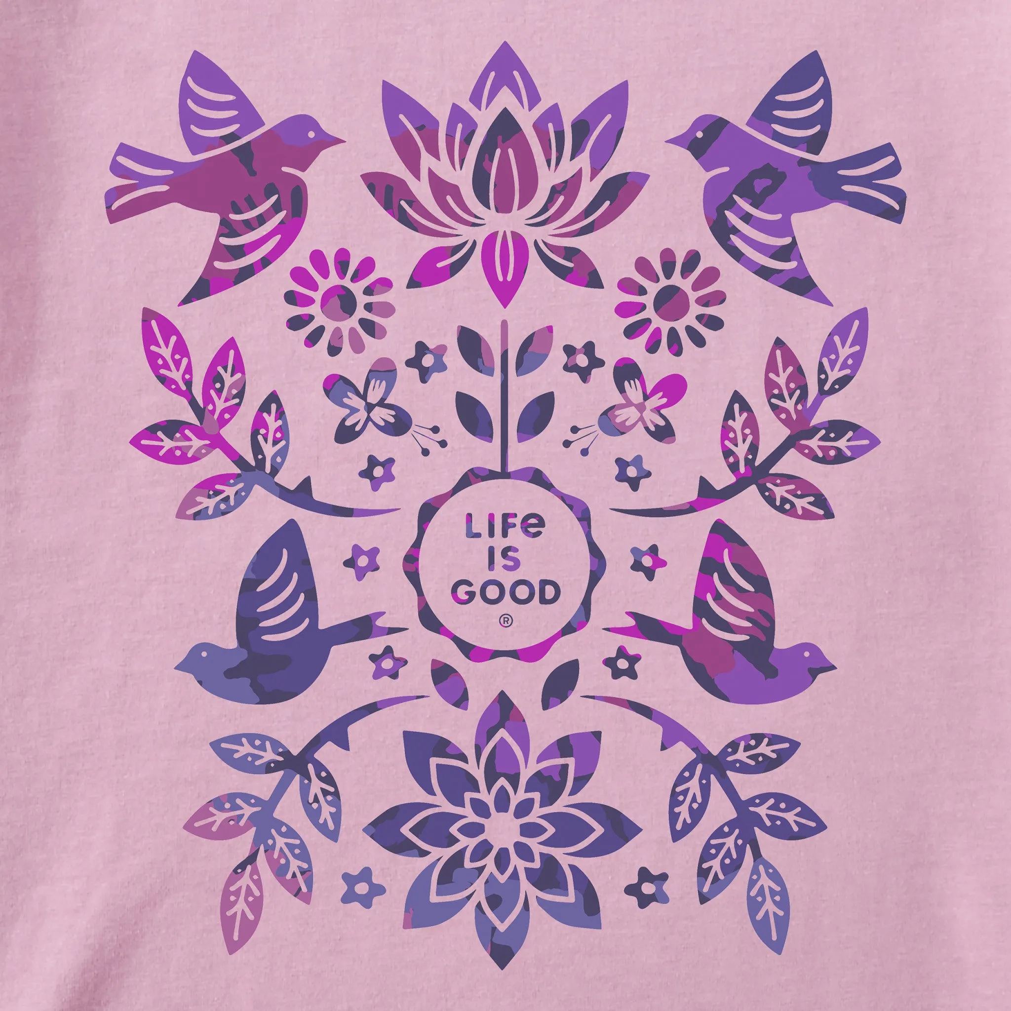 Women's Folk Art Garden Tie Dye Short Sleeve Tee Life is Good