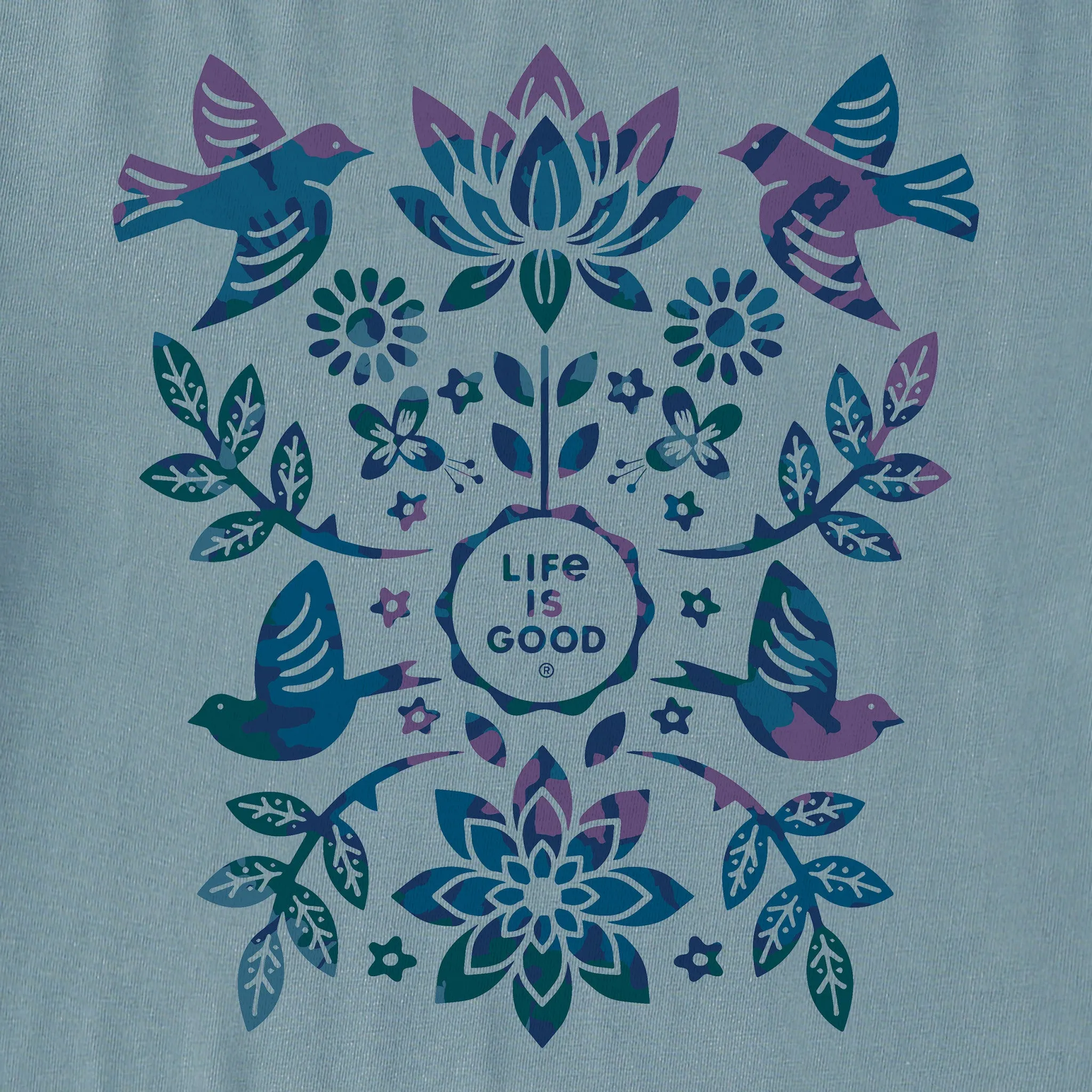 Women's Folk Art Garden Tie Dye Short Sleeve Tee Life is Good