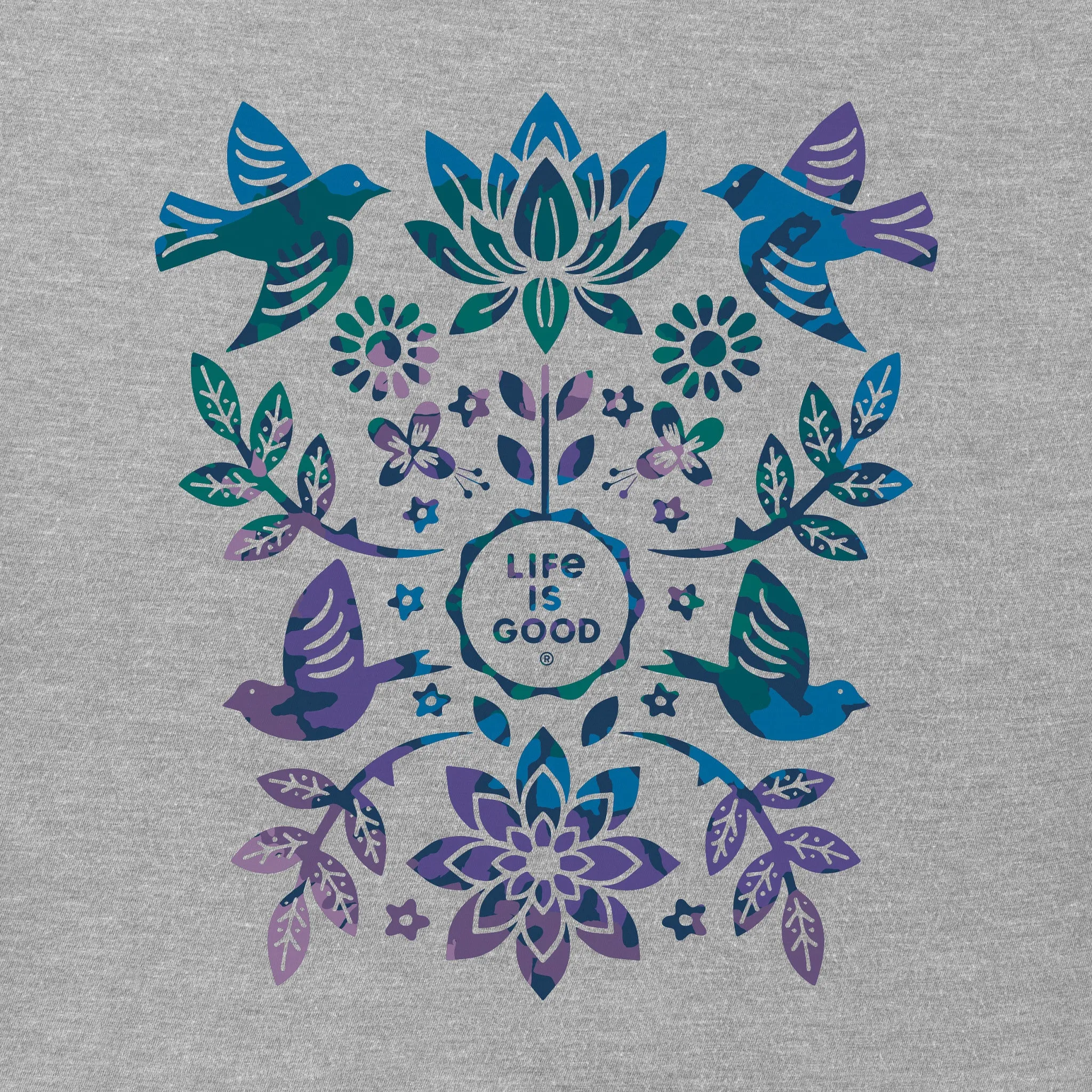 Women's Folk Art Garden Tie Dye Short Sleeve Vee Life is Good