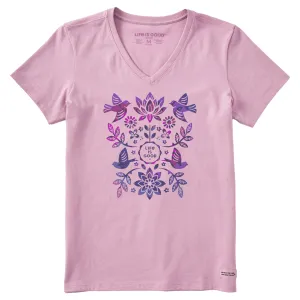 Women's Folk Art Garden Tie Dye Short Sleeve Vee Life is Good