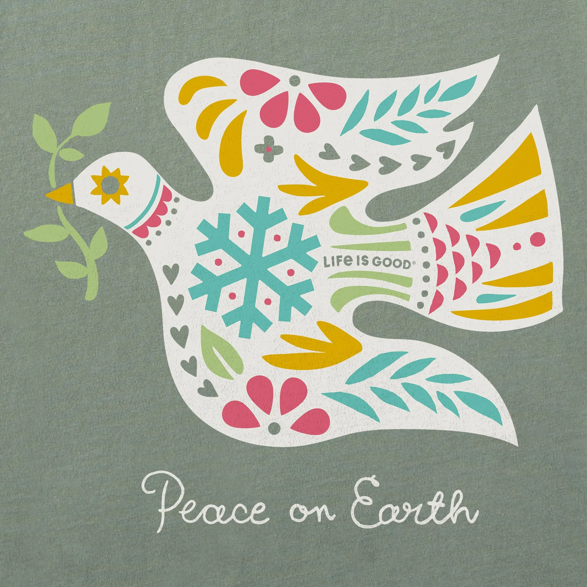 Women's Folkie Peace on Earth Dove Short Sleeve Crusher Vee Life is Good