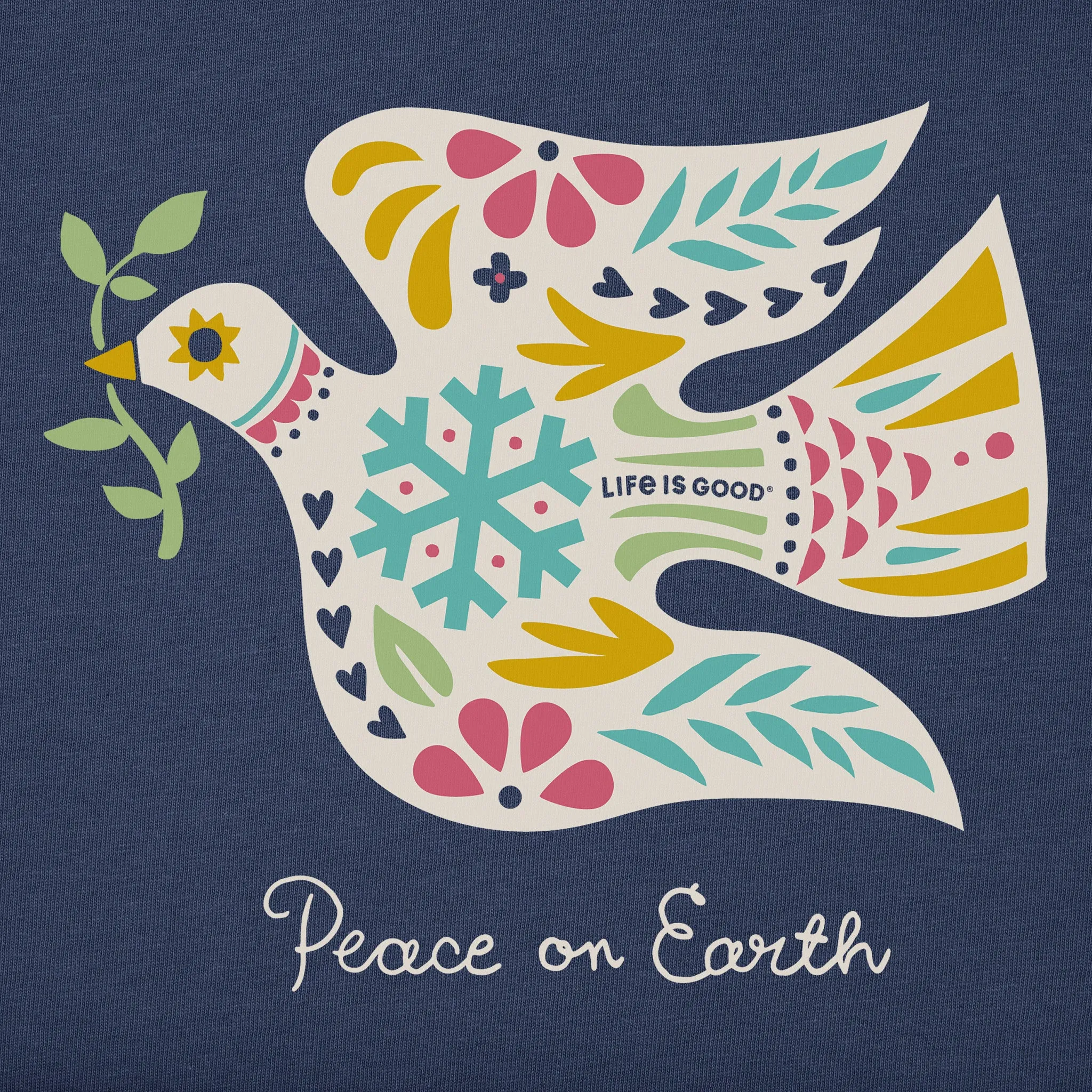Women's Folkie Peace on Earth Dove Short Sleeve Crusher Vee Life is Good