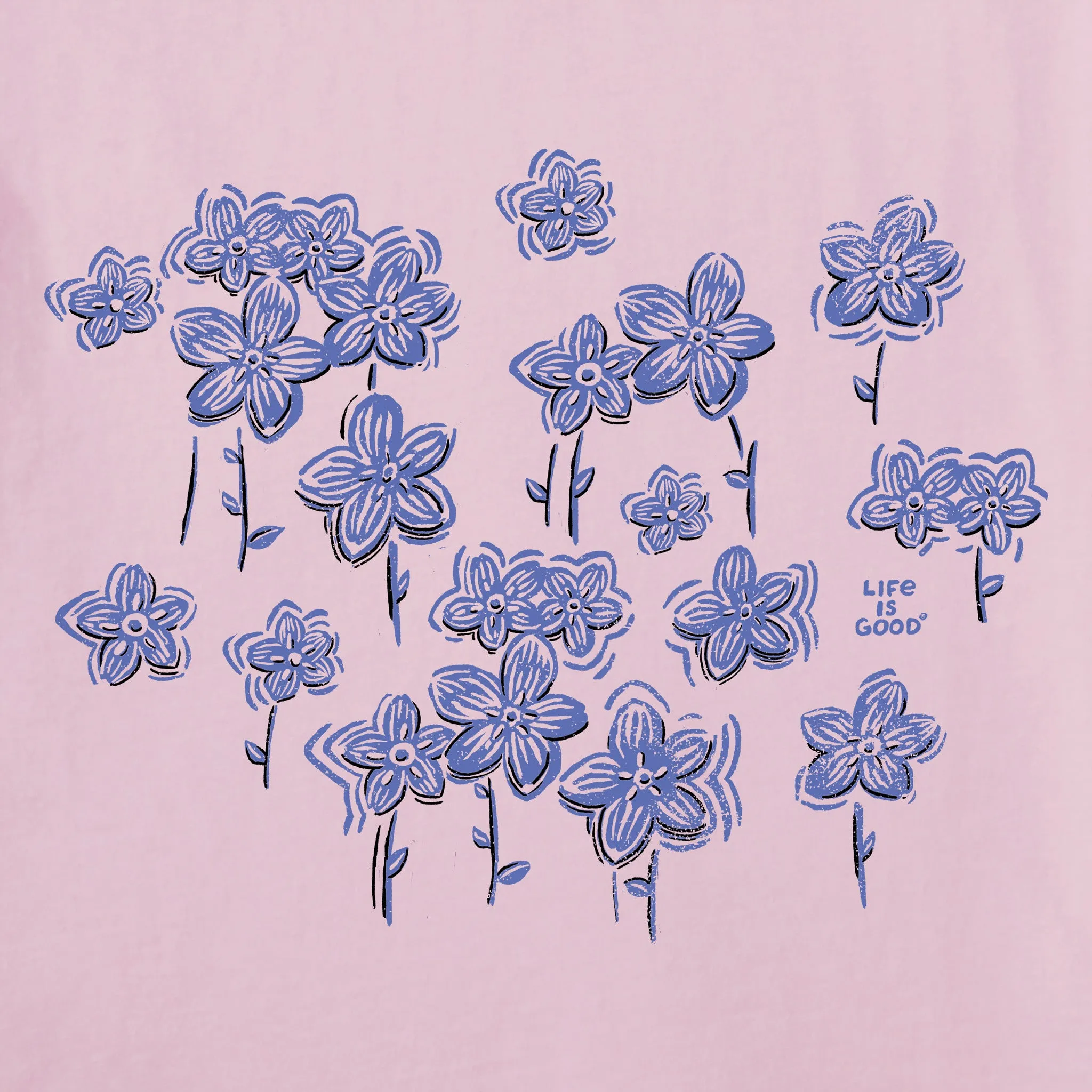 Women's Forget Me Nots Short Sleeve Crusher Vee Life is Good