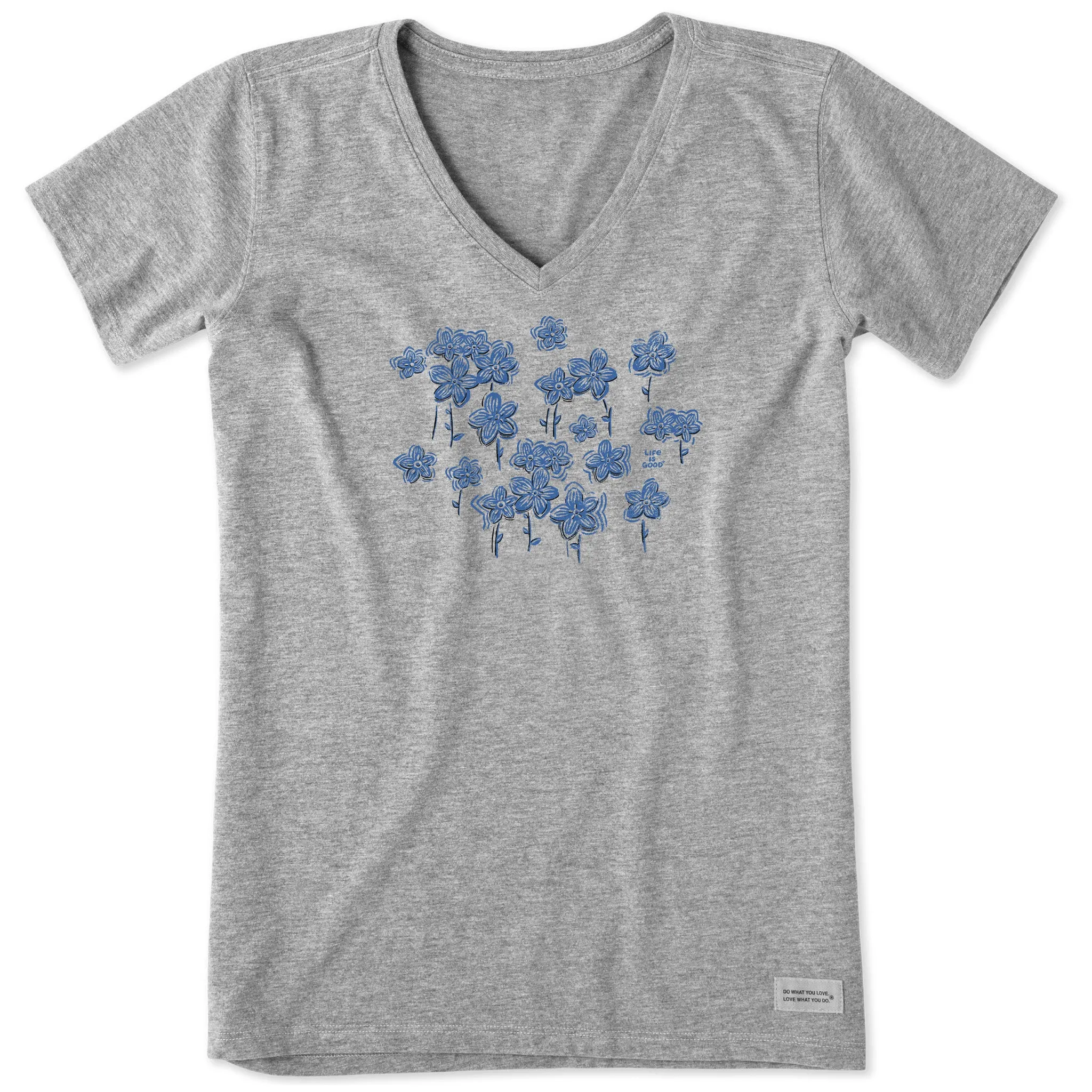 Women's Forget Me Nots Short Sleeve Crusher Vee Life is Good