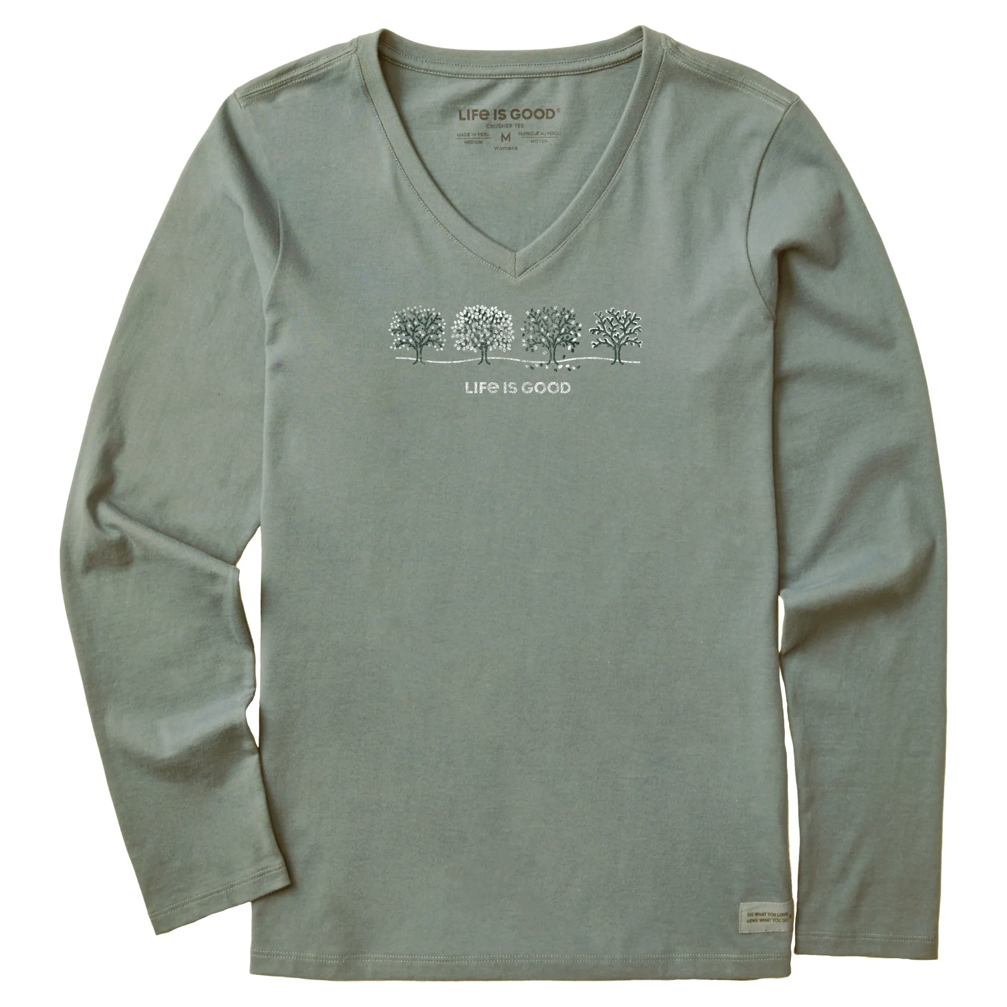 Women's Four Seasons Trees Long Sleeve Crusher Vee Life is Good