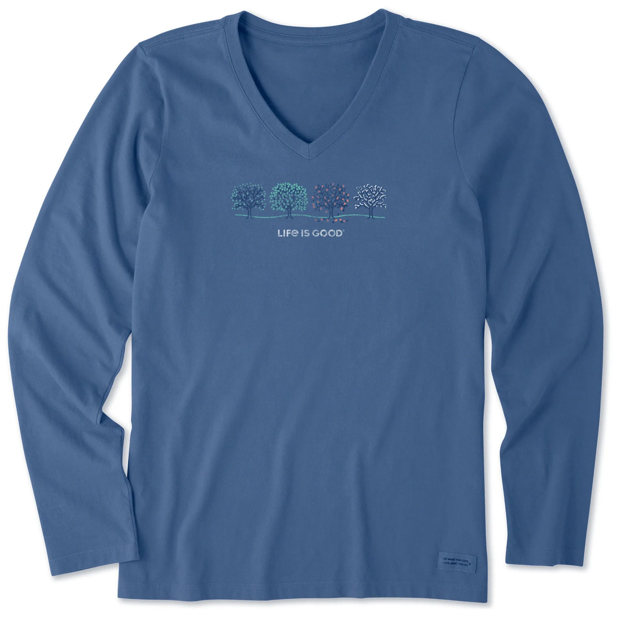Women's Four Seasons Trees Long Sleeve Crusher Vee Life is Good
