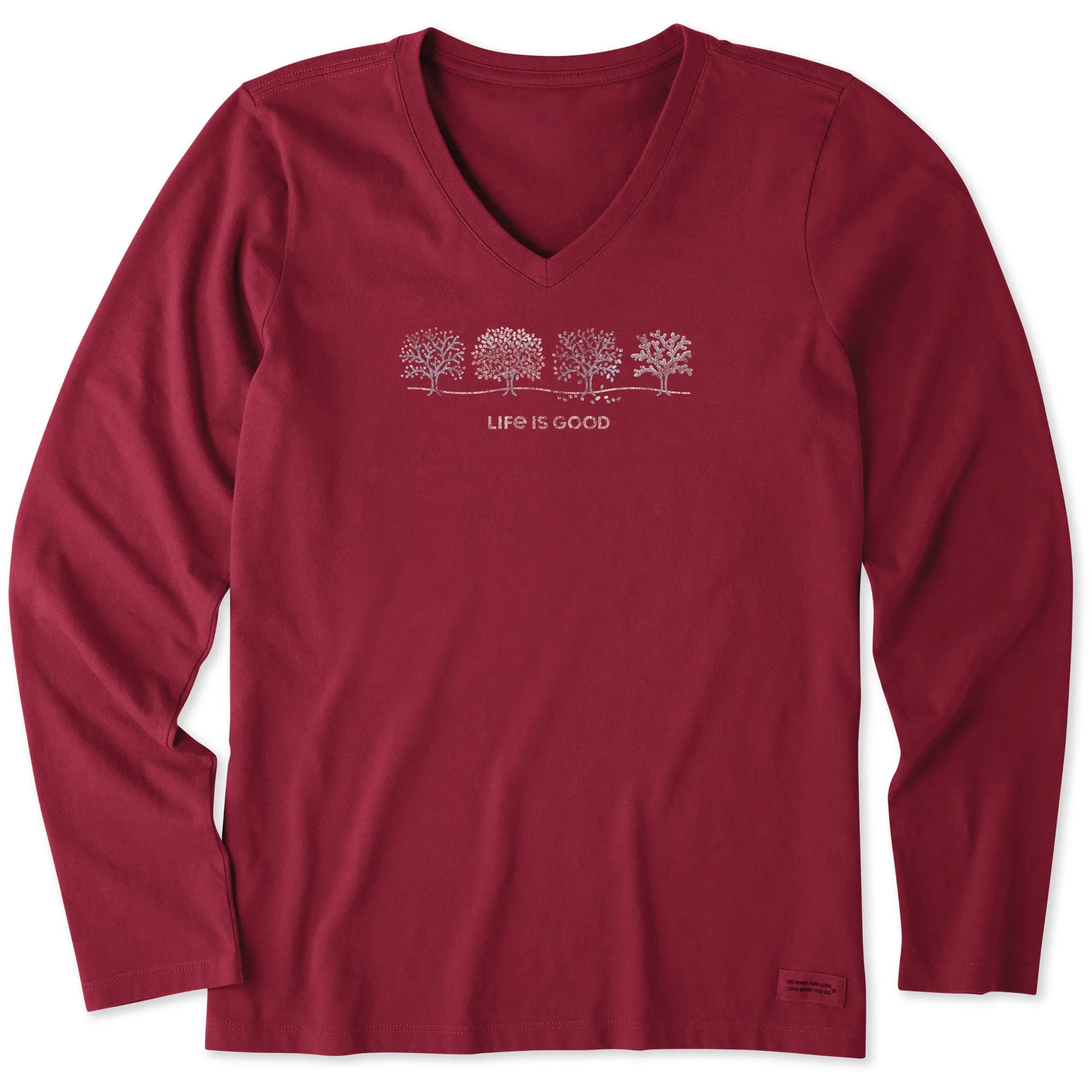 Women's Four Seasons Trees Long Sleeve Crusher Vee Life is Good