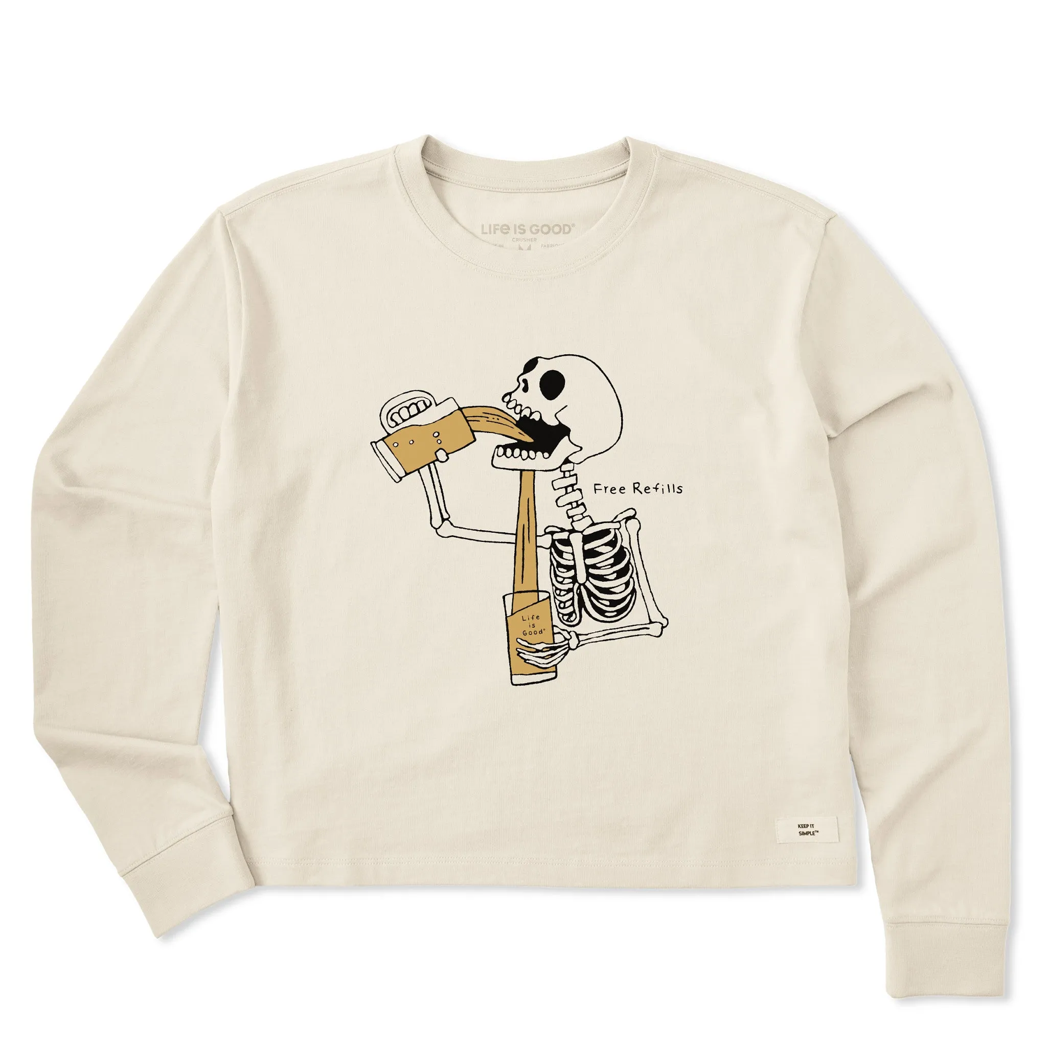 Women's Free Refills Skeleton Long Sleeve Crusher Boxy Tee Life is Good