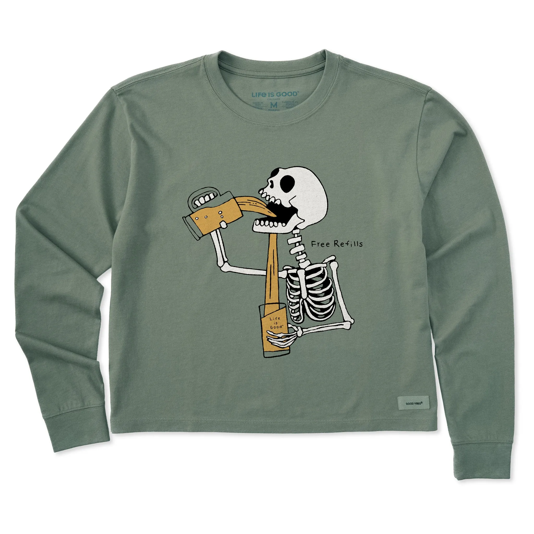 Women's Free Refills Skeleton Long Sleeve Crusher Boxy Tee Life is Good